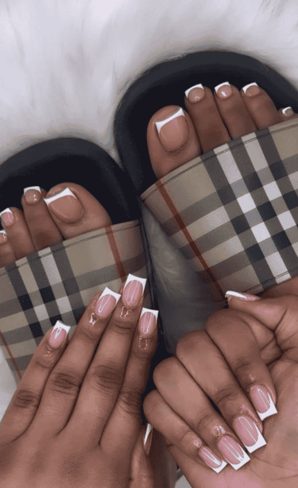 White French tip mani pedi