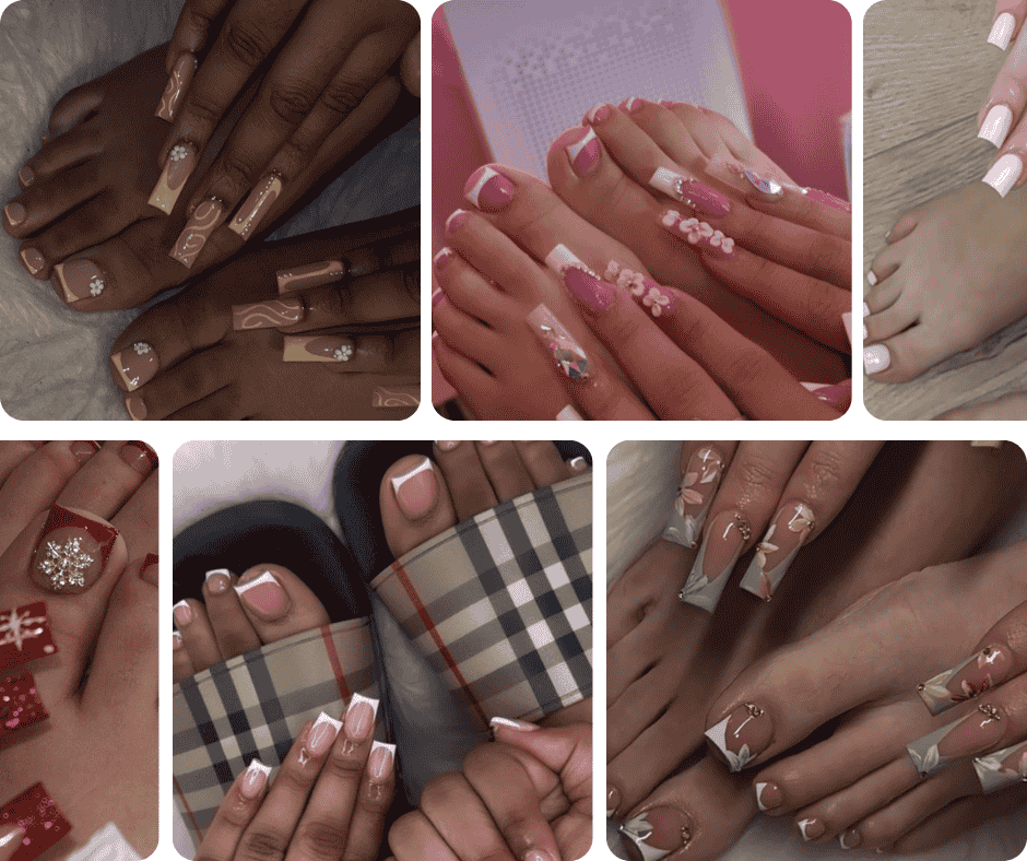 Photo collage of matching mani pedis